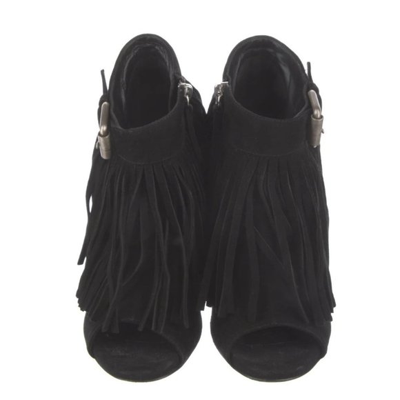 Giuseppe  Zanotti Suede Ankle Boots Black Peep-Toes with Fringe Size 36.5EU - Picture 5 of 7